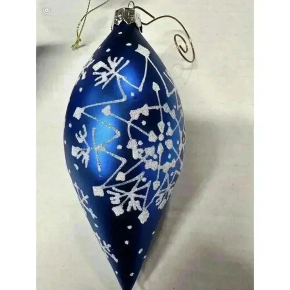 Set of 3 Vintage Elegant Blue And White Sparkly Christmas Tree Ornaments Snow - Picture 4 of 9